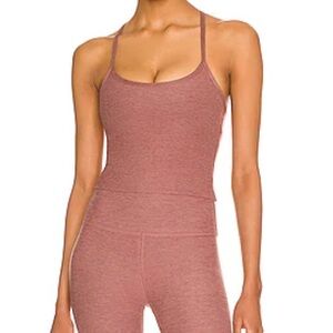 Beyond yoga space dye slim racer back cropped tank in sienna brown heater XS